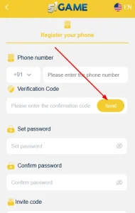 Click on send to get code for registration