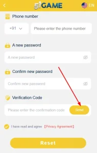 Click on send to get code to reset password