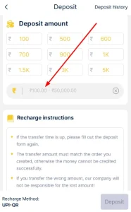 Enter the deposit amount