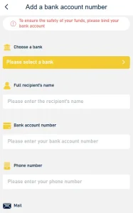 Fill all the details to add bank account