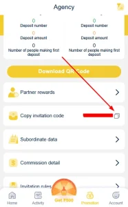 Copy the invitation code